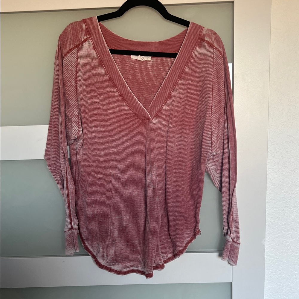 Treasure & Bond V-Neck Long Sleeve Top - Red